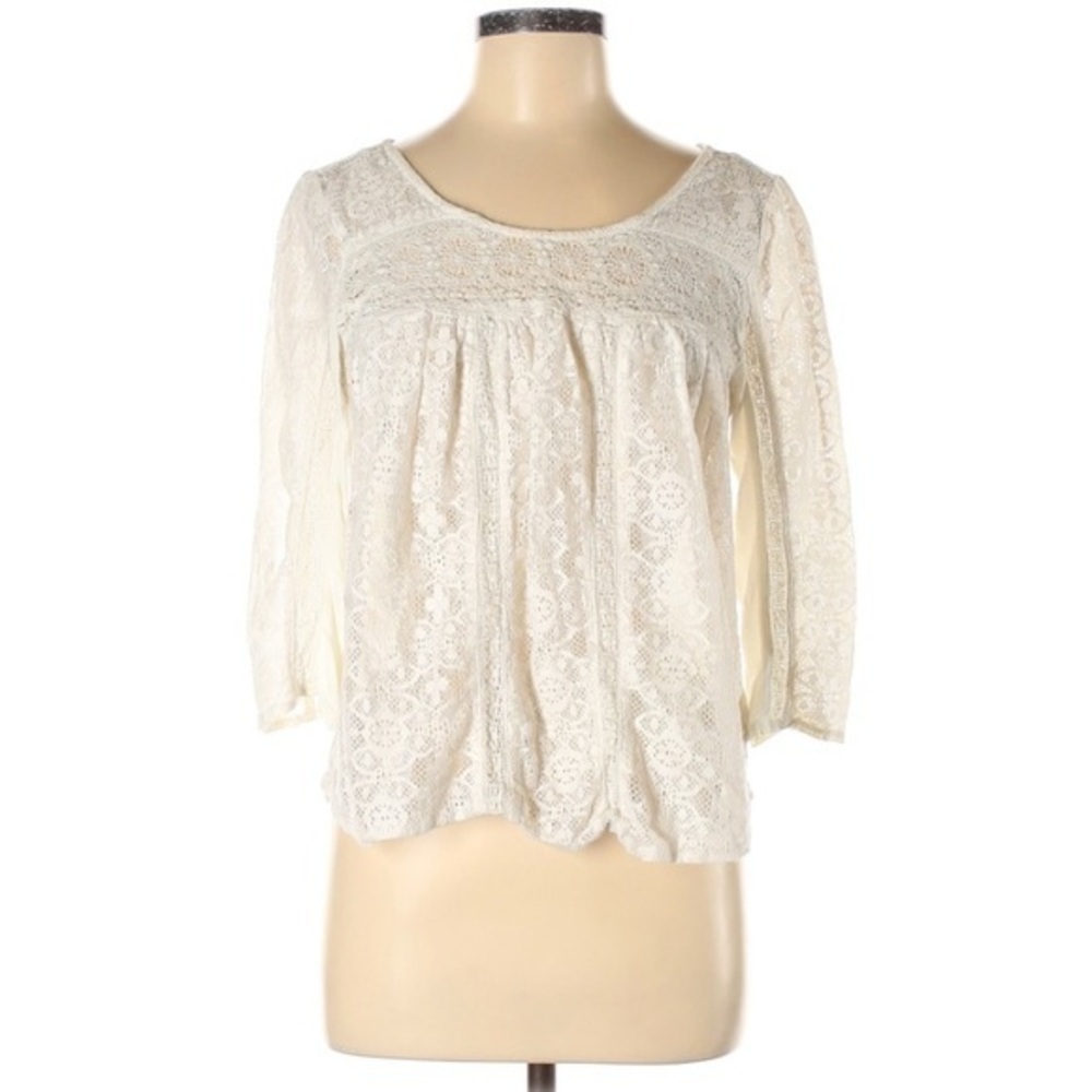 American Eagle sz M ivory lace BOHO 3/4 sleeve top